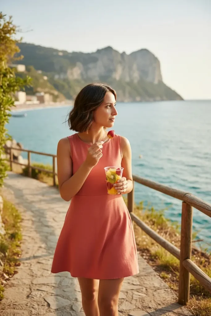 traveler overlooking Serapo Beach in Gaeta Italy with turquoise water and scenic cliffs